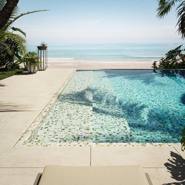 Tipos de gresite para piscinas en un proyecto residencial.