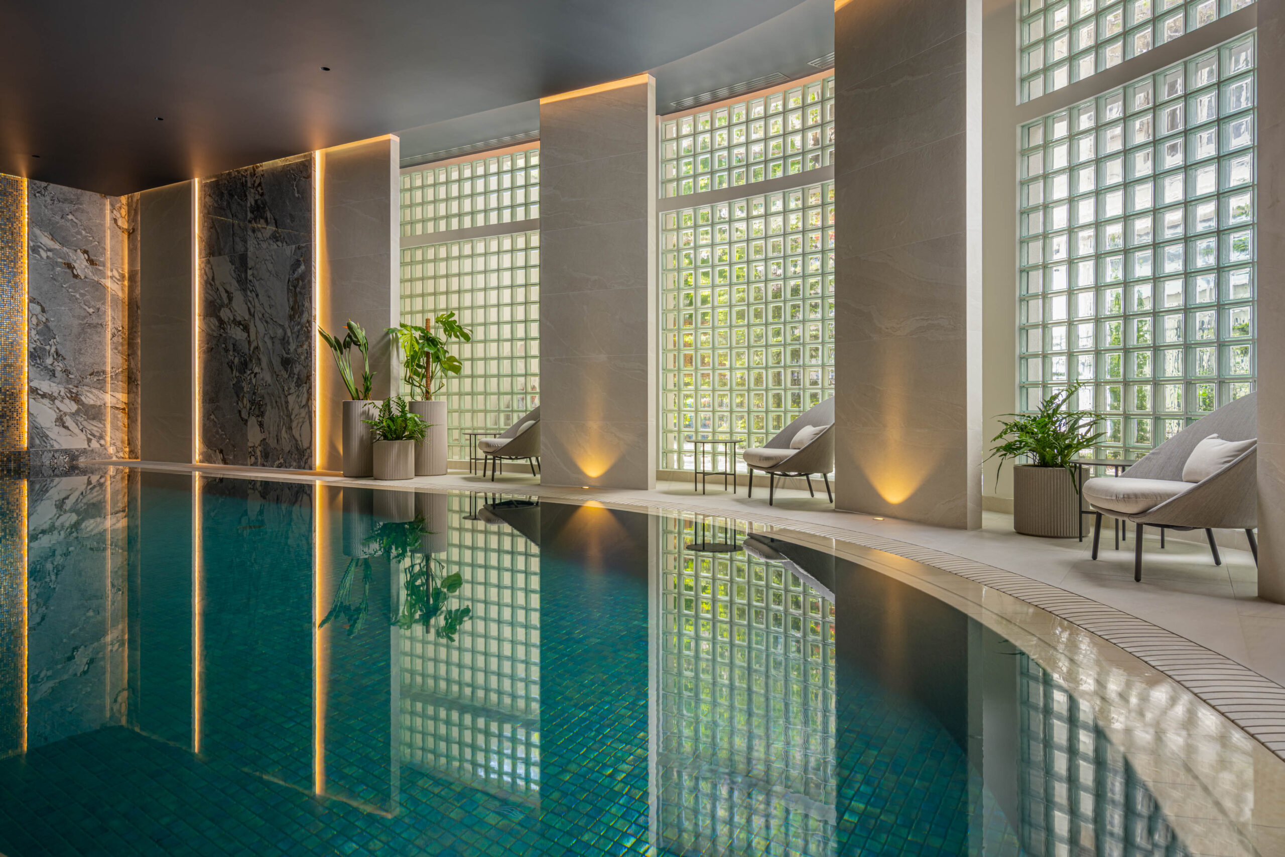 Luxury pool at InterContinental Athénée Palace Bucharest clad by Ezarri