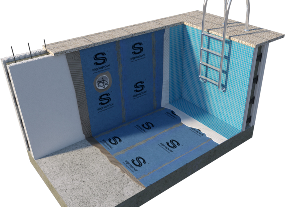 Instalação de mosaico em piscinas de poliestireno