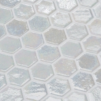 mosaïque de verre recyclé hexagonale blanc iridescent