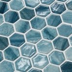 mosaico de vidro reciclado hexagonal azul grisáceo