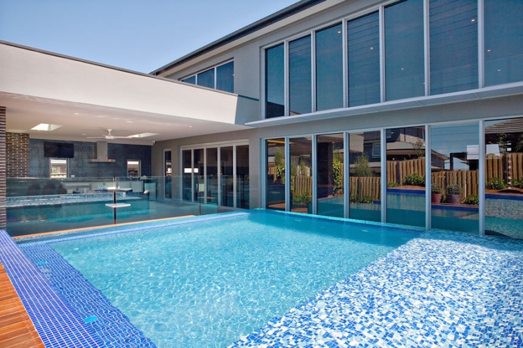 Blue mosaic tiles for swimming pools